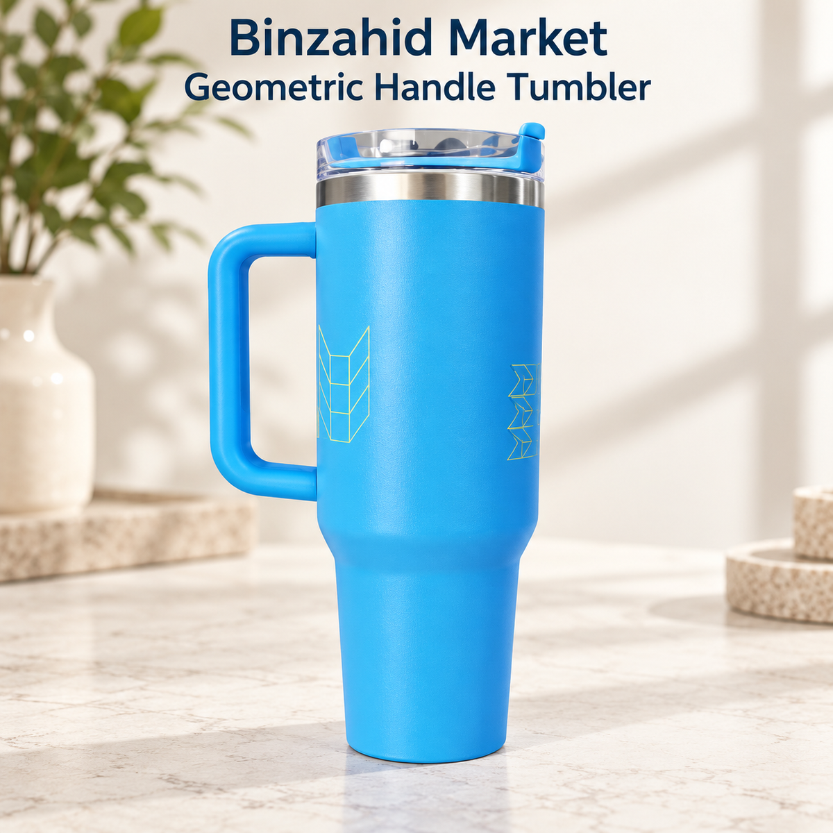 Blue Geometric Handle Tumbler