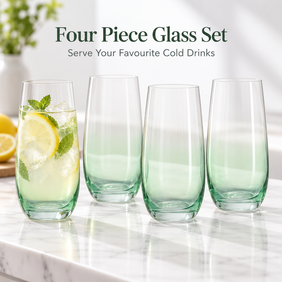 Danny Home Mint Green Tall Glass Set - 410 ml