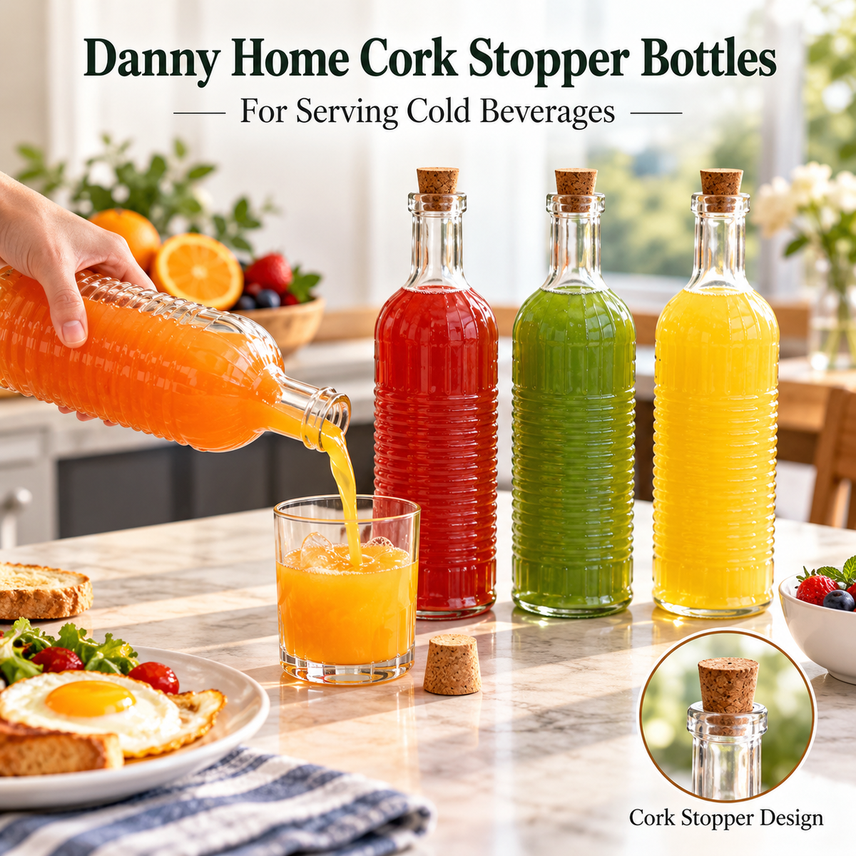 Danny Home 1 Piece Cork Stopper Bottles - 500 ml
