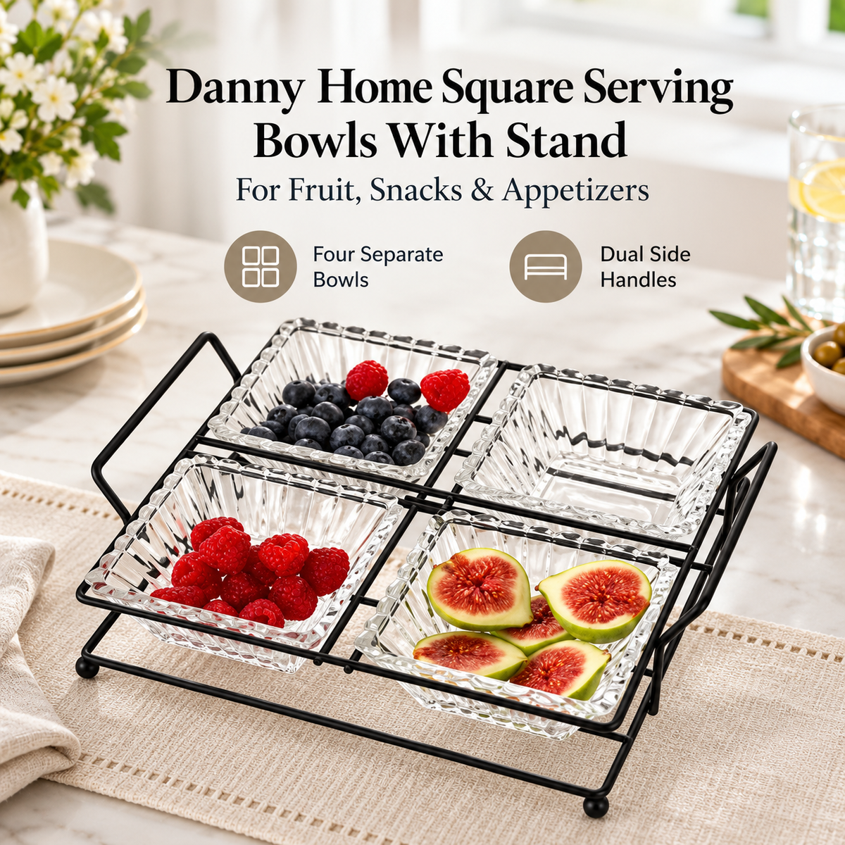 Danny Home Square Serving Bowls With Stand - 250 ml