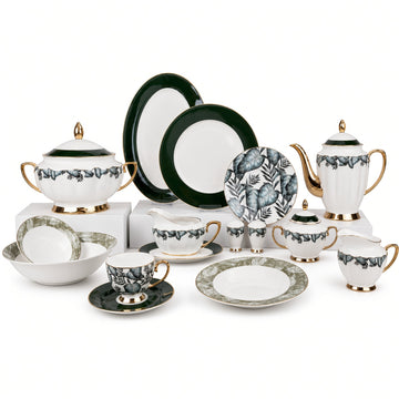 Johnson Bros Inspired Green Leaf Patterns Bone China Dinner Set