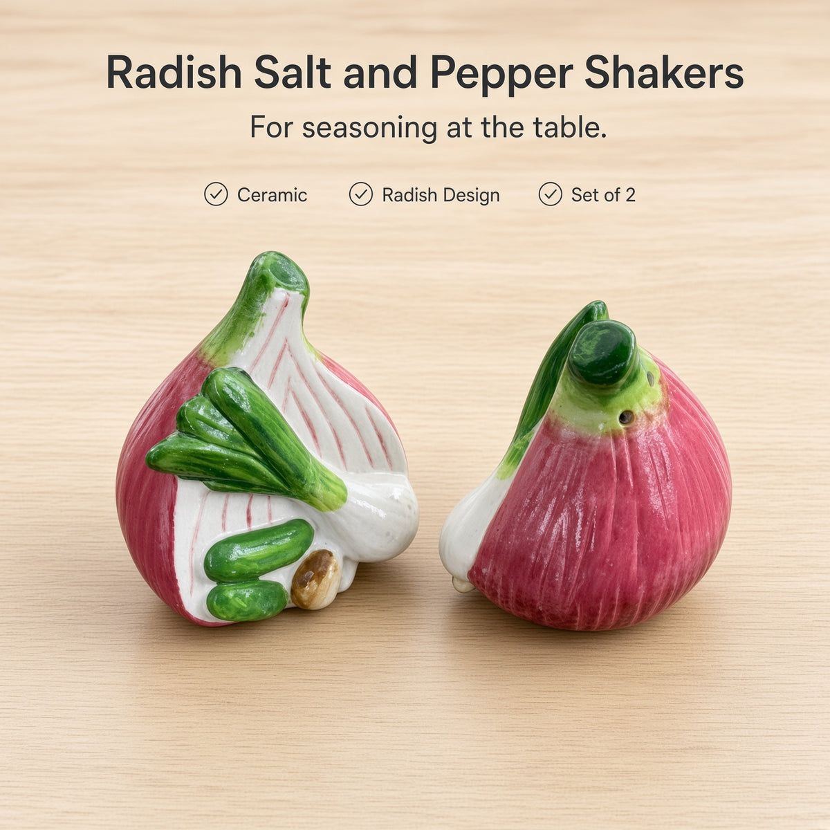 Kitchlux Ceramic Salt and Pepper Shakers - Radish
