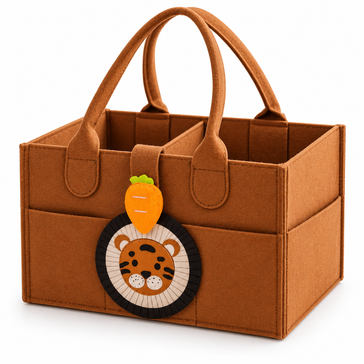 Felt Diaper Caddy – Tiger – Brown – Front Studio View
