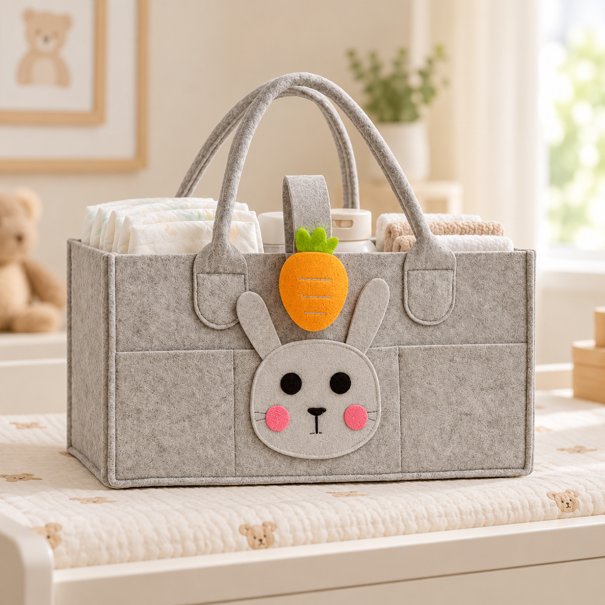 Felt Diaper Caddy – Rabbit – Nursery Lifestyle