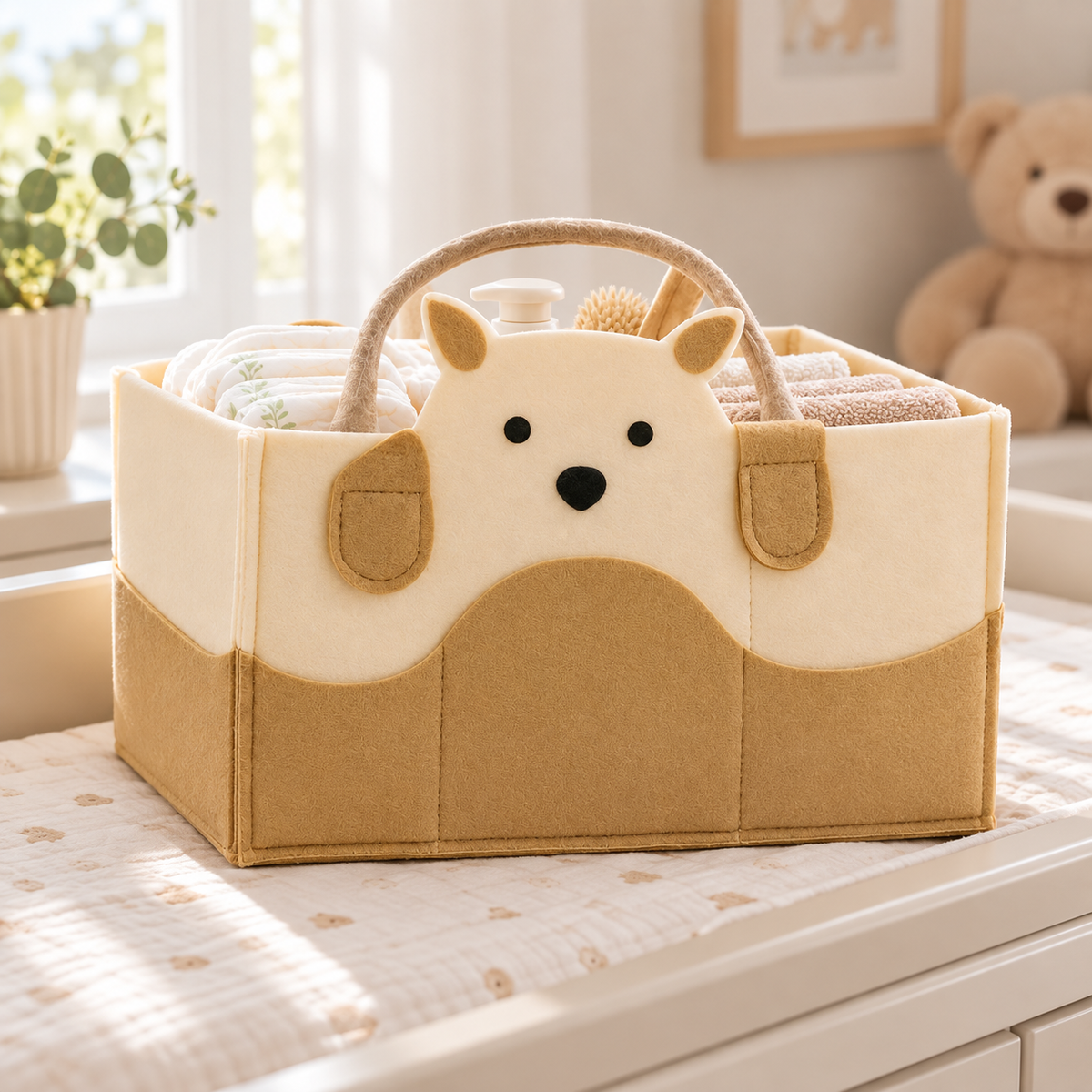 Felt Diaper Caddy – Bear – Nursery Lifestyle