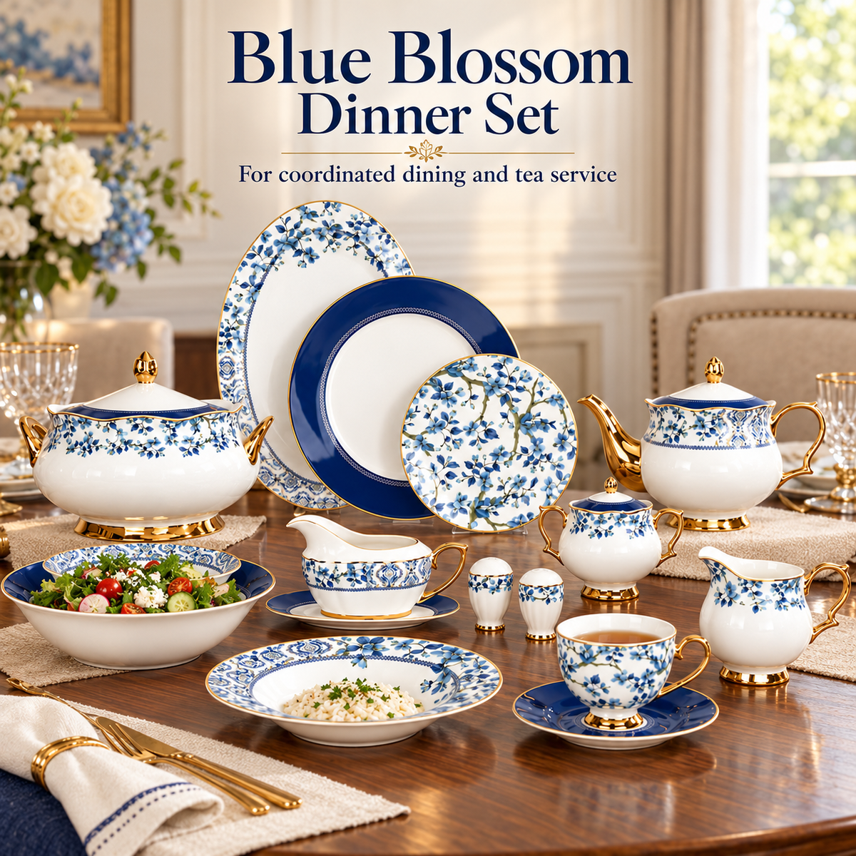 Johnson Bros Inspired Blue Chintz Bone China Dinner Set