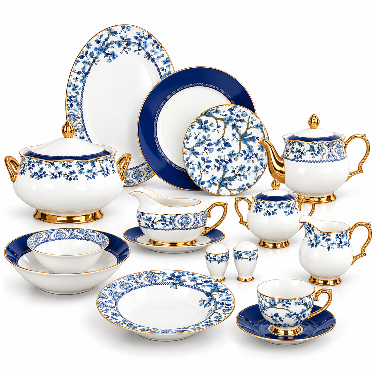 Johnson Bros Inspired Blue Chintz Bone China Dinner Set