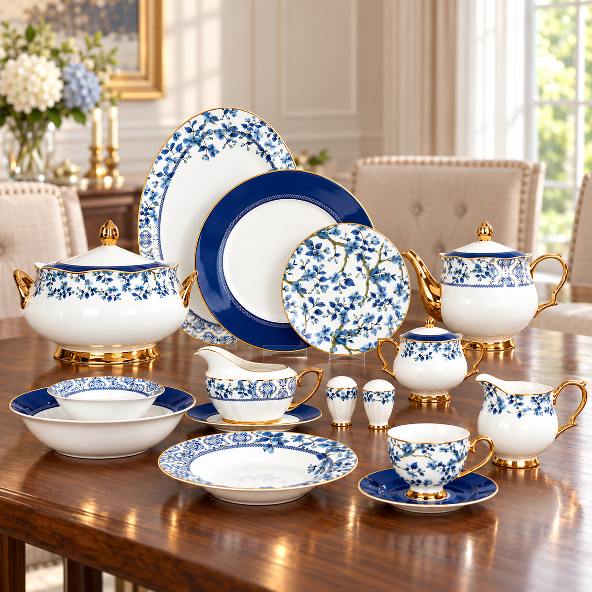 Johnson Bros Inspired Blue Chintz Bone China Dinner Set