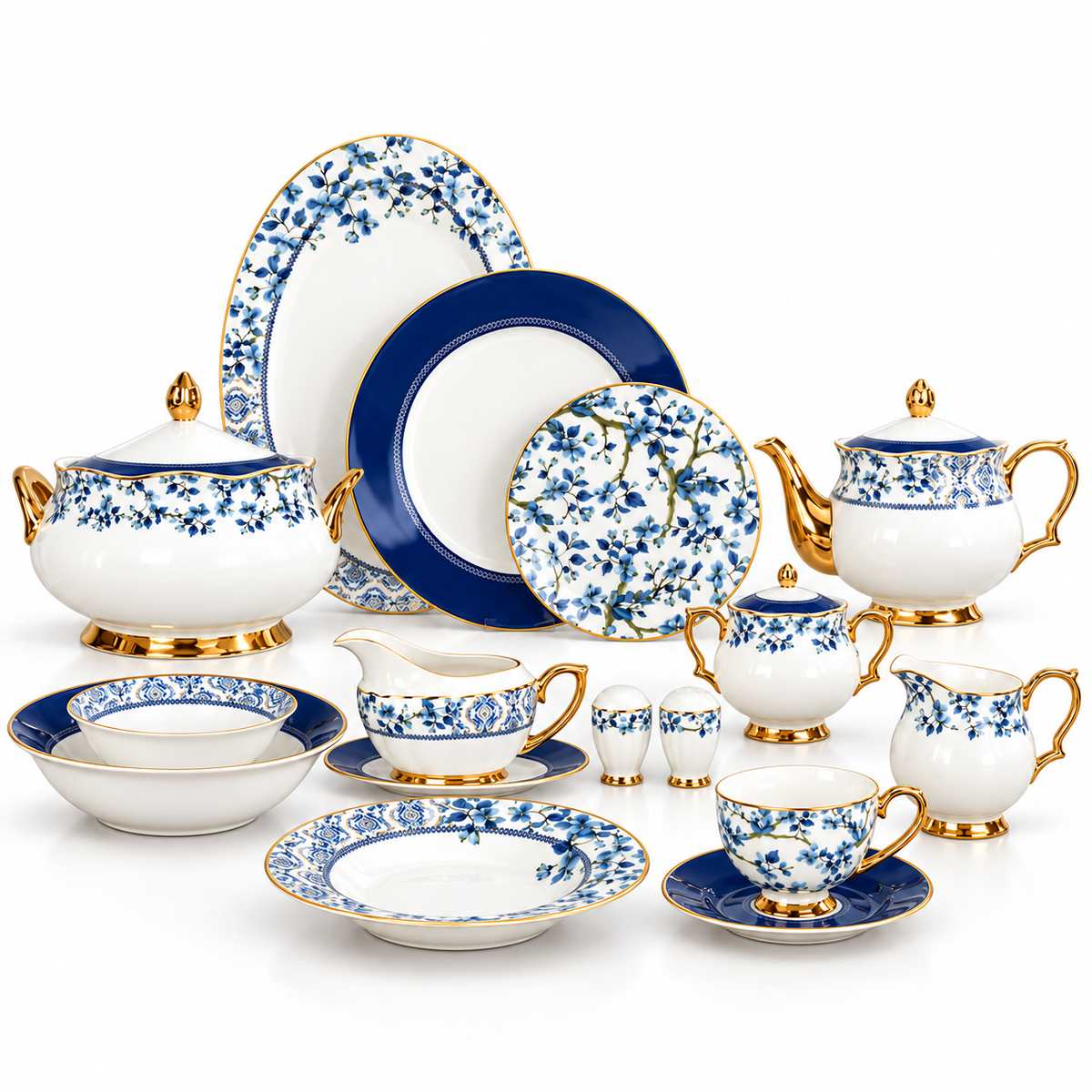 Johnson Bros Inspired Blue Chintz Bone China Dinner Set