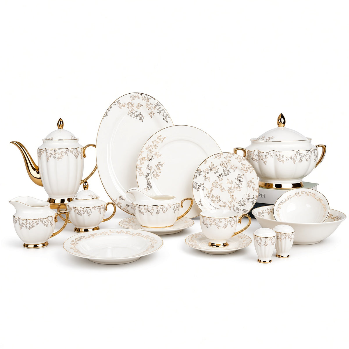 Johnson Bros Inspired Delicate Gold Vine Floral Patterns Bone China Dinner Set