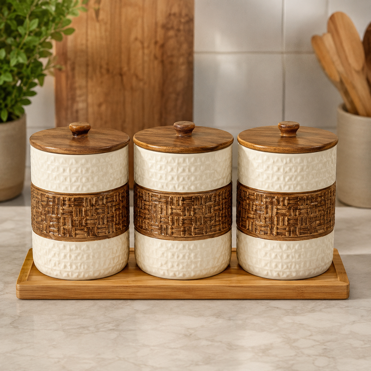 LIANQING CANISTER SET 3 PCS WITH WOODEN LIDS