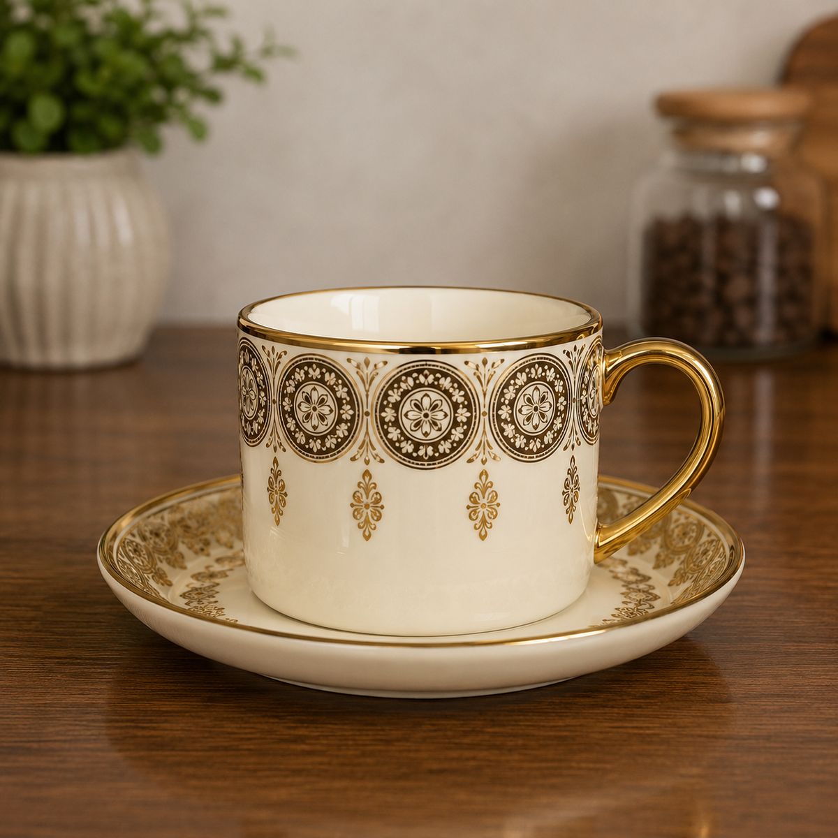 CUP & SAUCER STONE HEAVY - 6 PIECES SET