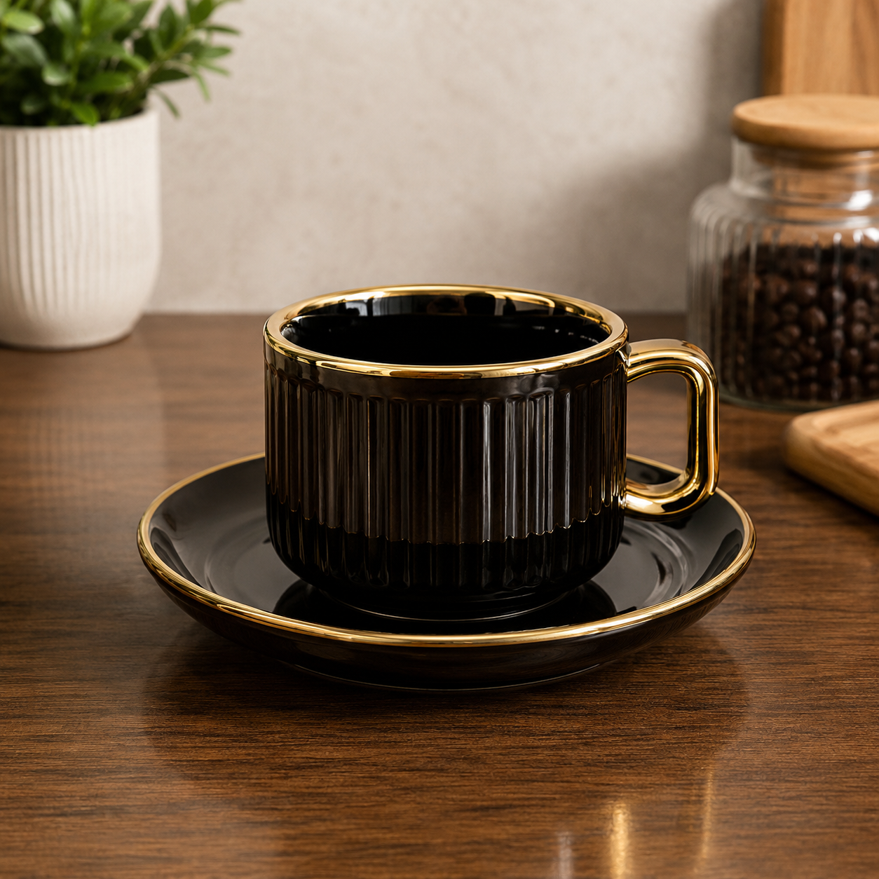 CUP & SAUCER STONE HEAVY SET - PIECE