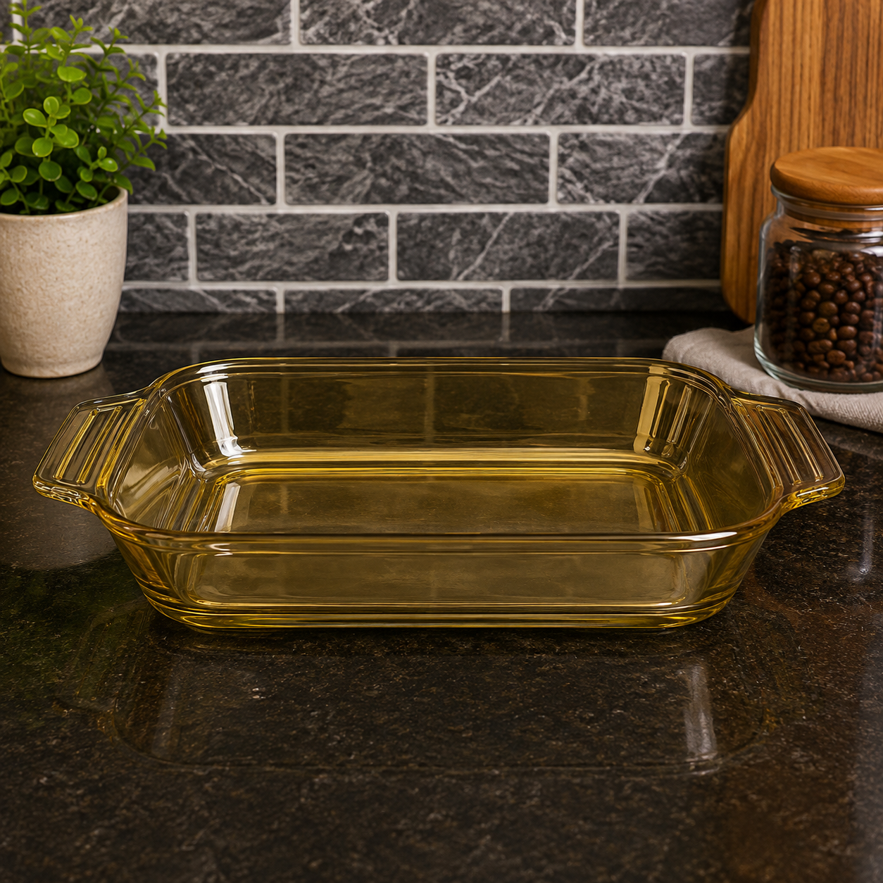 RECTANGULAR GLASS BAKING DISH WITH HANDLES