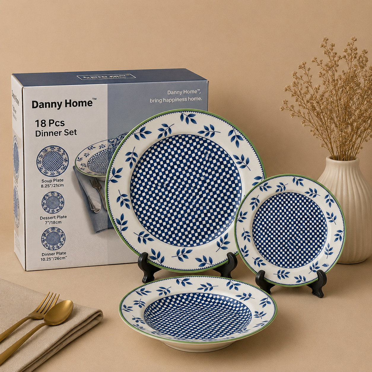 DANNY HOME 18 PCS BLUE MOSAIC DINNER SET