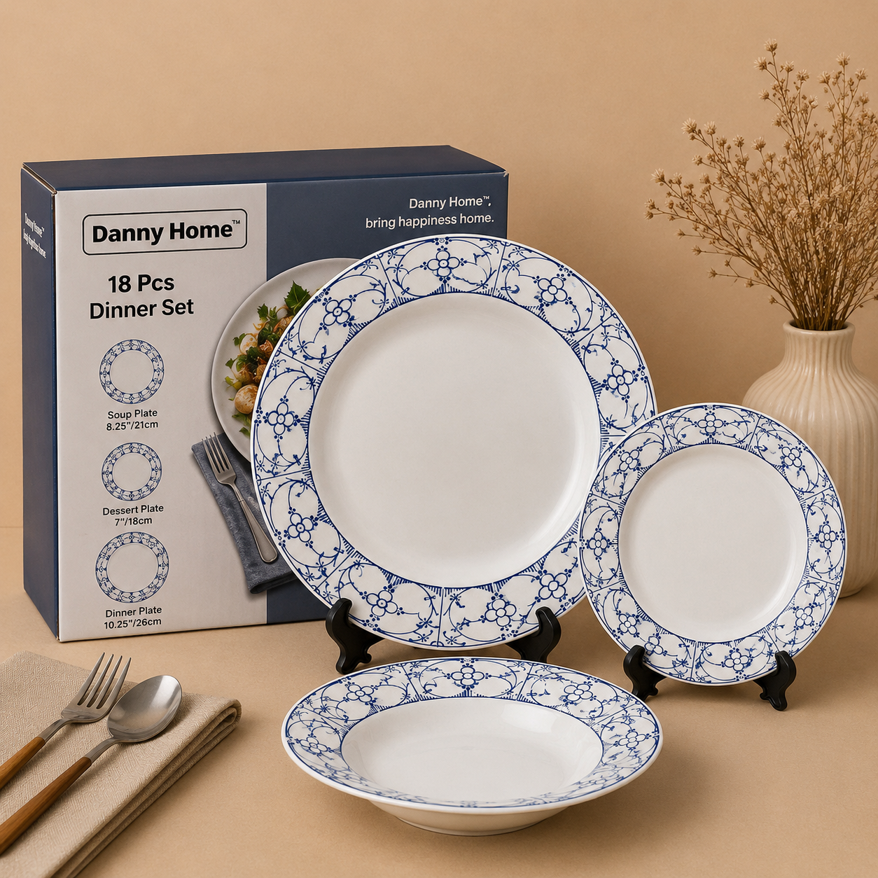 DANNY HOME 18 PCS ROYAL BLUE HERITAGE DINNER SET