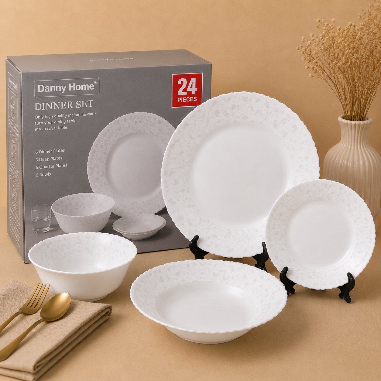 DANNY HOME 24 PCS PEARL VINE DINNER SET
