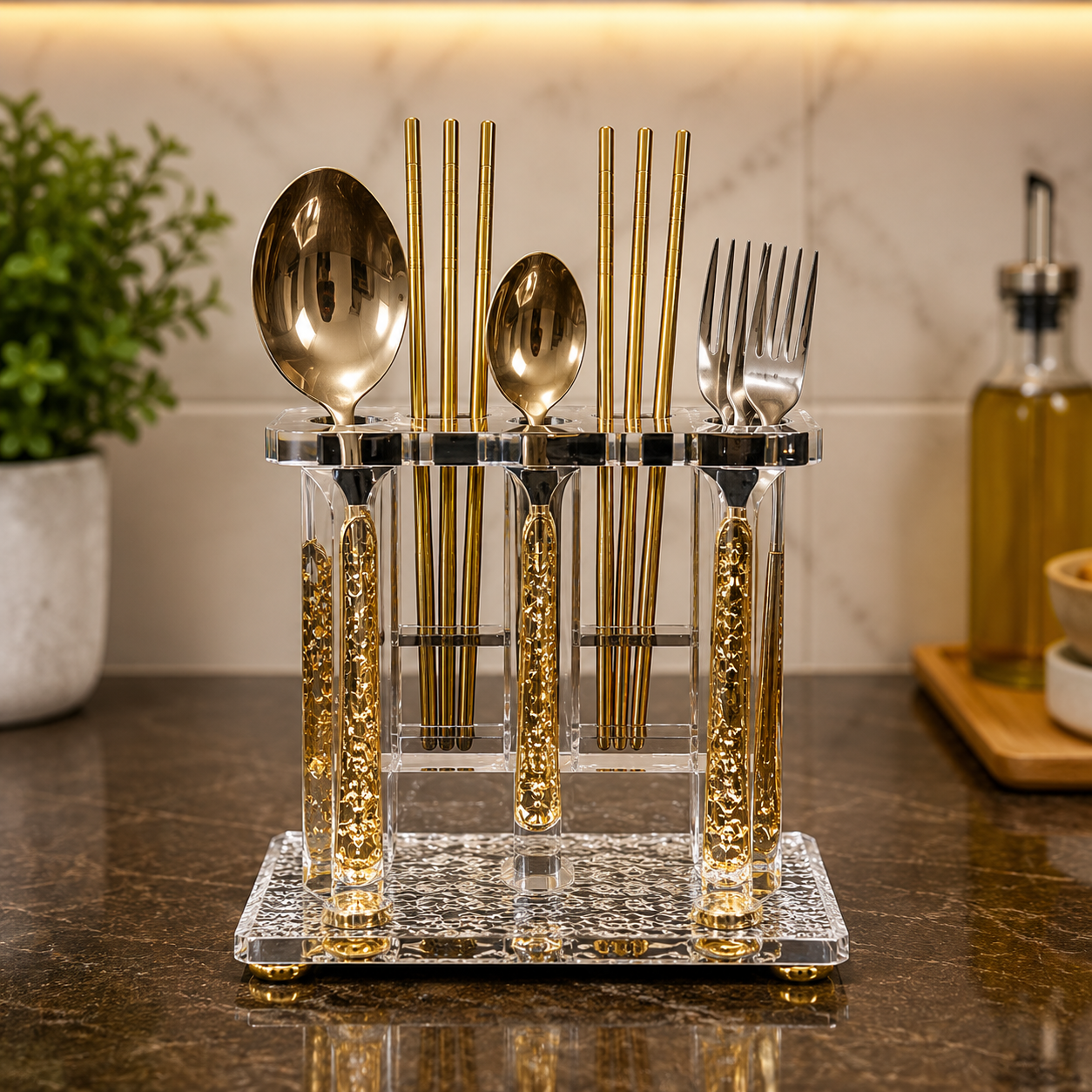 24 PCS LUXURY STAINLESS STEEL CUTLERY SET WITH ACRYLIC STAND