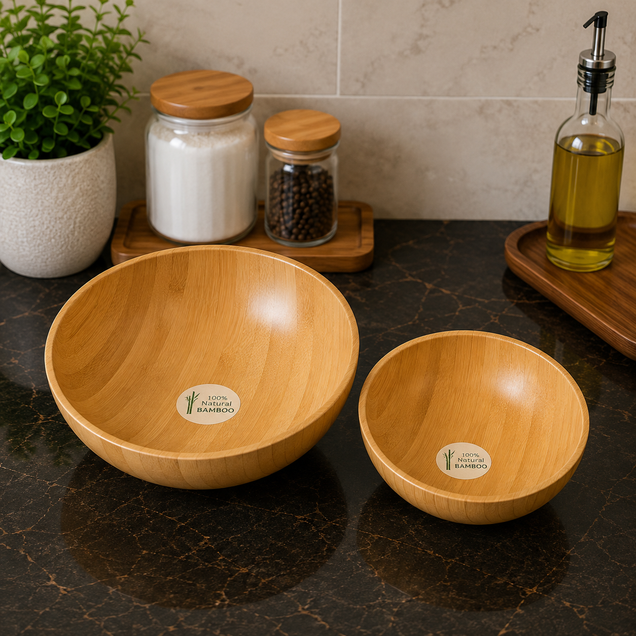 2 PCS NATURAL BAMBOO SALAD BOWL SET