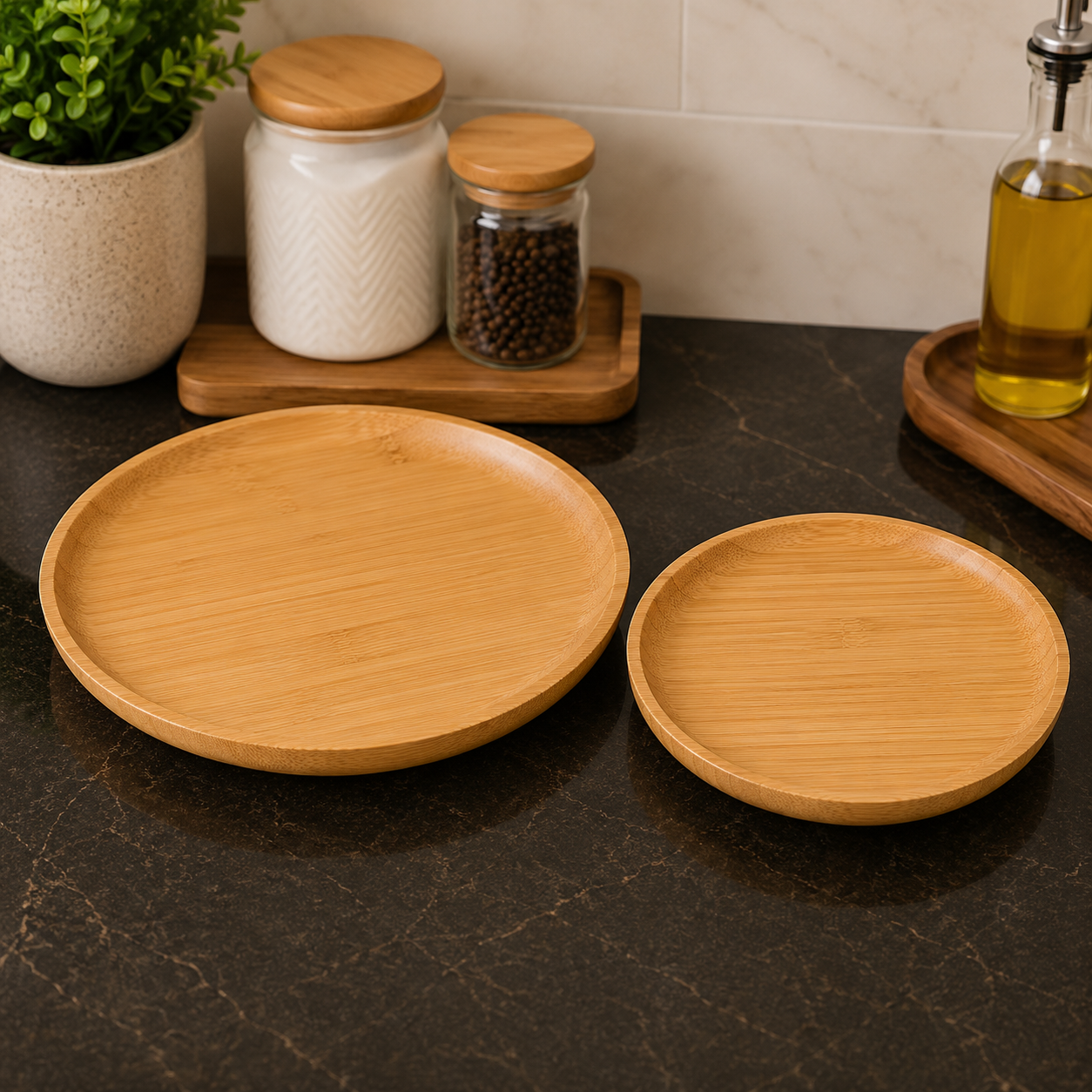 NATURAL BAMBOO SERVING PLATE EACH - 18 CM