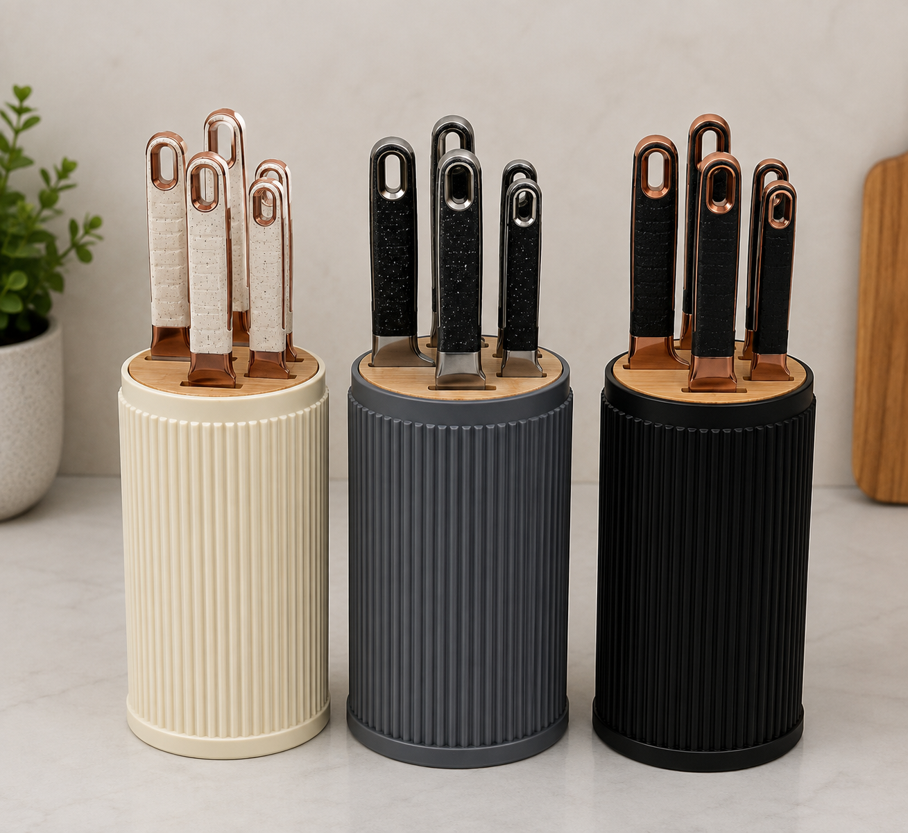 5-PIECE PREMIUM KITCHEN KNIFE SET WITH CYLINDRICAL STORAGE BLOCK