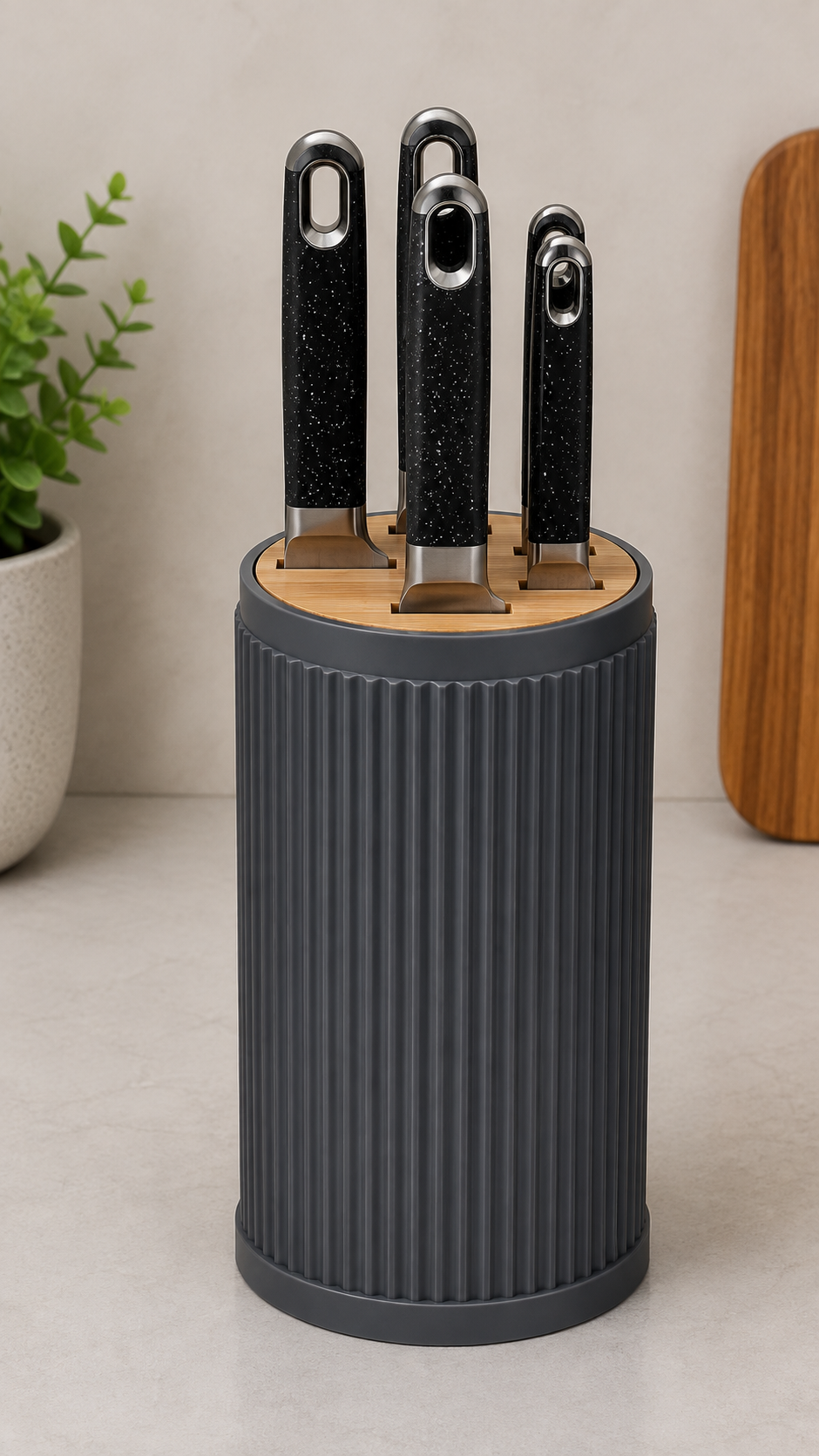 5-PIECE PREMIUM KITCHEN KNIFE SET WITH CYLINDRICAL STORAGE BLOCK