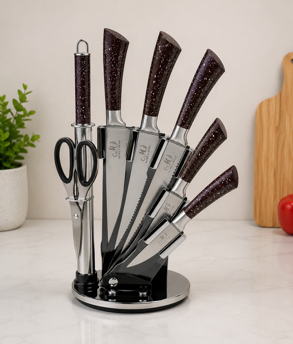 7-PIECE ROTATING KITCHEN KNIFE SET WITH ACRYLIC STAND