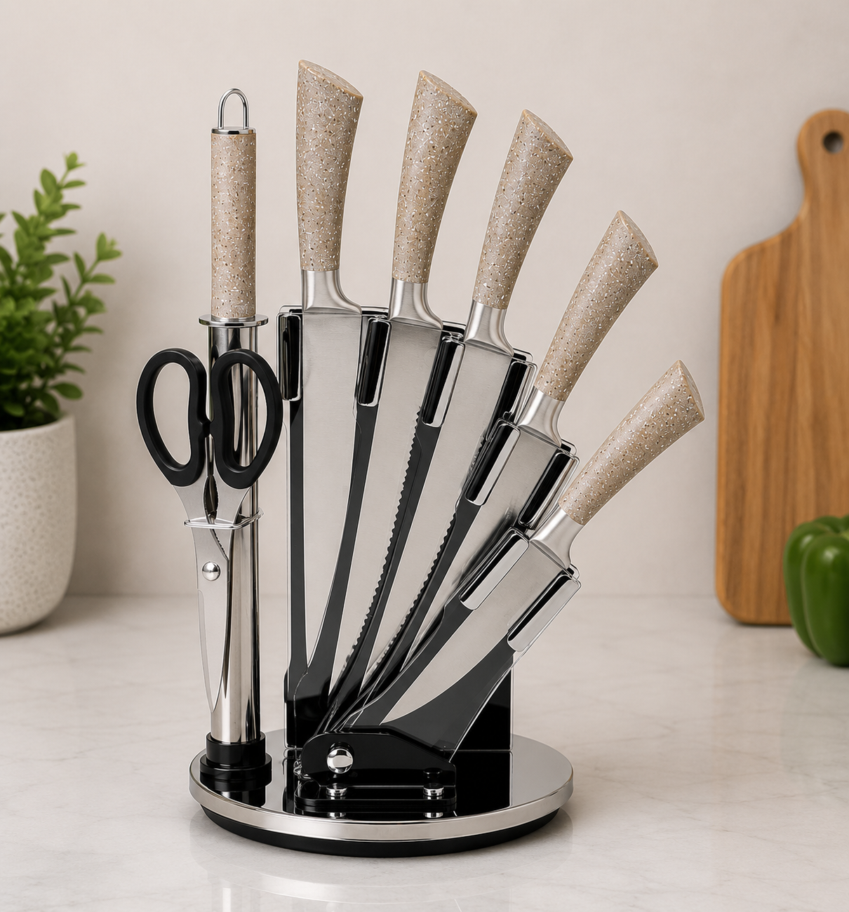 7-PIECE ROTATING KITCHEN KNIFE SET WITH STAND