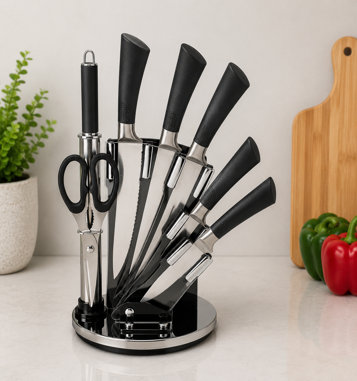 7-PIECE ROTATING KITCHEN KNIFE SET WITH ACRYLIC STAND