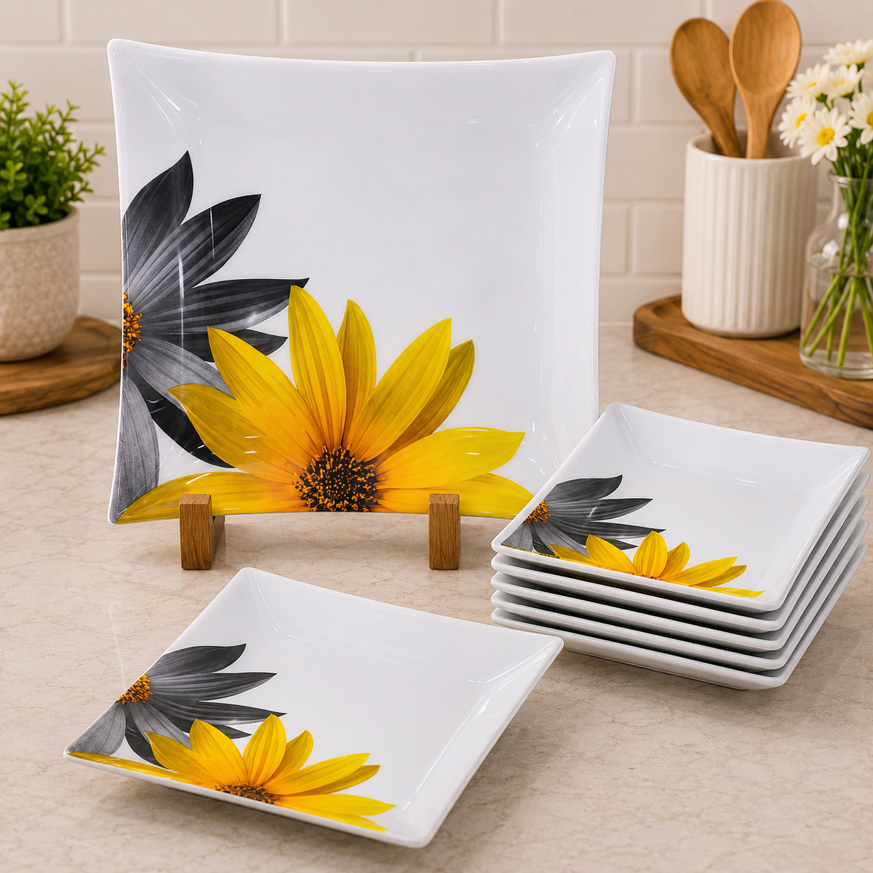 ARCOFAM SQUARE GLASS SERVING PLATE SET – YELLOW AFTABGARDAN