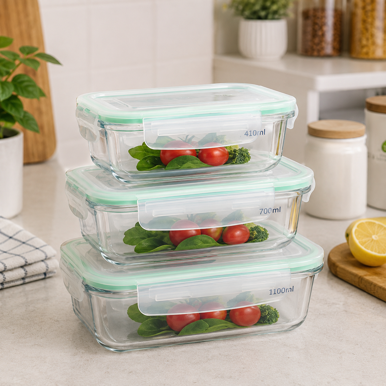 ROUND & SQUARE GLASS AIRTIGHT FOOD STORAGE CONTAINER SET - 3 PIECE SET