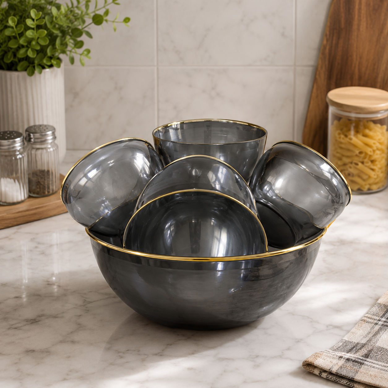 6 PCS SMOKE GREY GLASS BOWL SET
