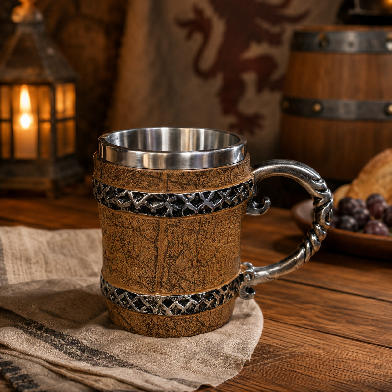 WIKING WARRIOR STEEL DRINKING MUG WITH DECORATIVE HANDLE