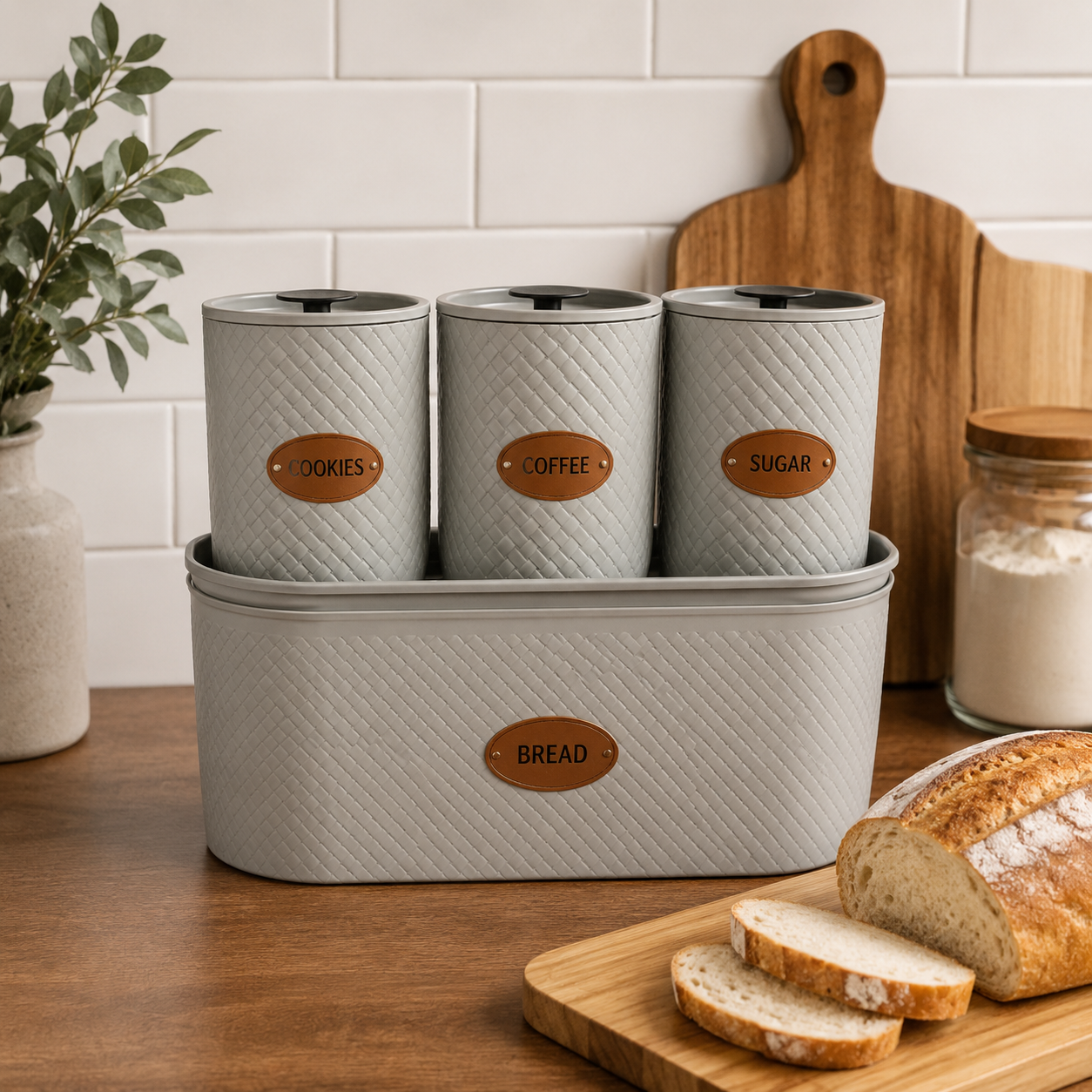 4-PIECE GRAY BREAD BOX SET