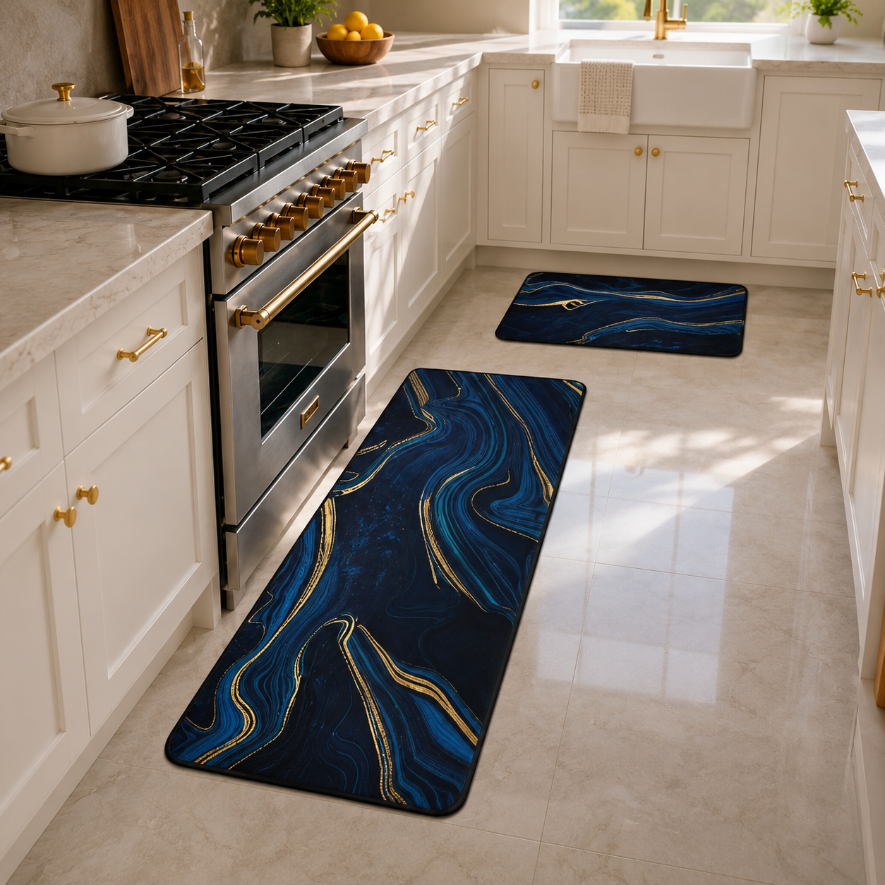 MARBLE PRINT KITCHEN RUNNER MAT SET