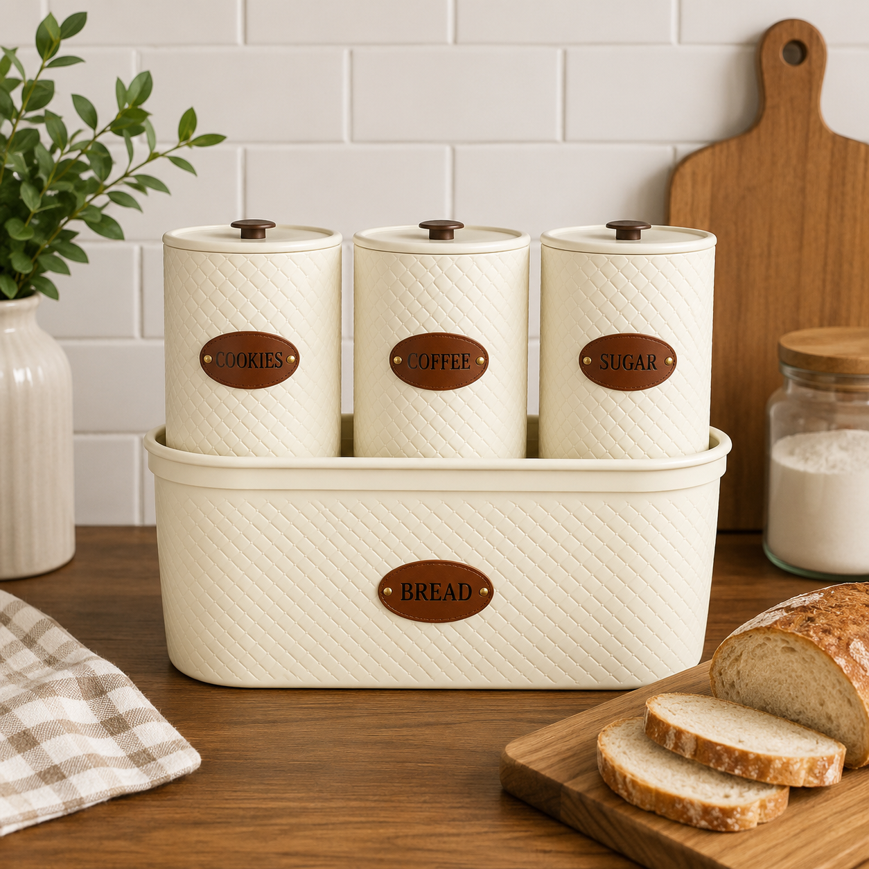 4-PIECE BEIGE BREAD BOX SET
