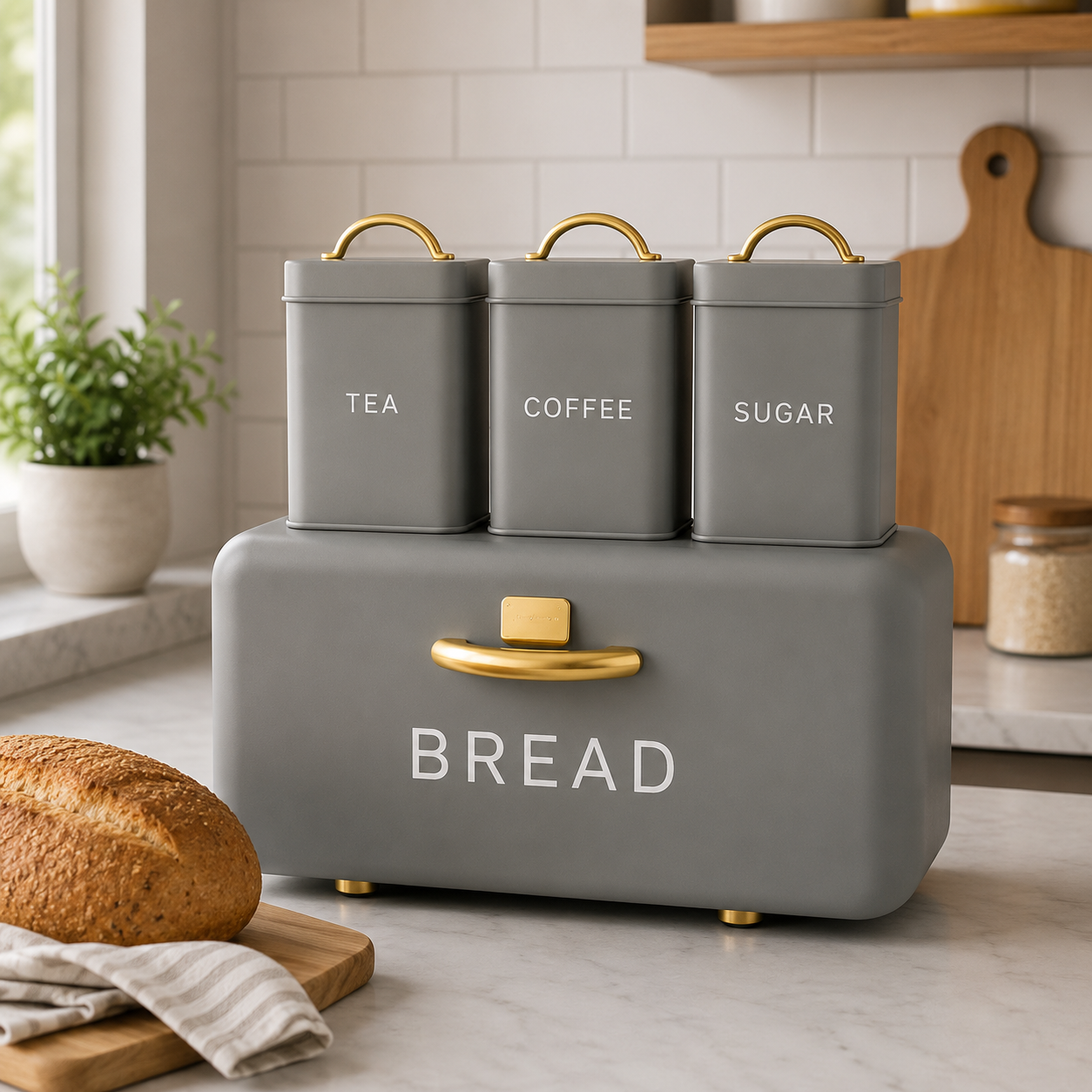 4-PIECE GRAY BREAD BOX SET