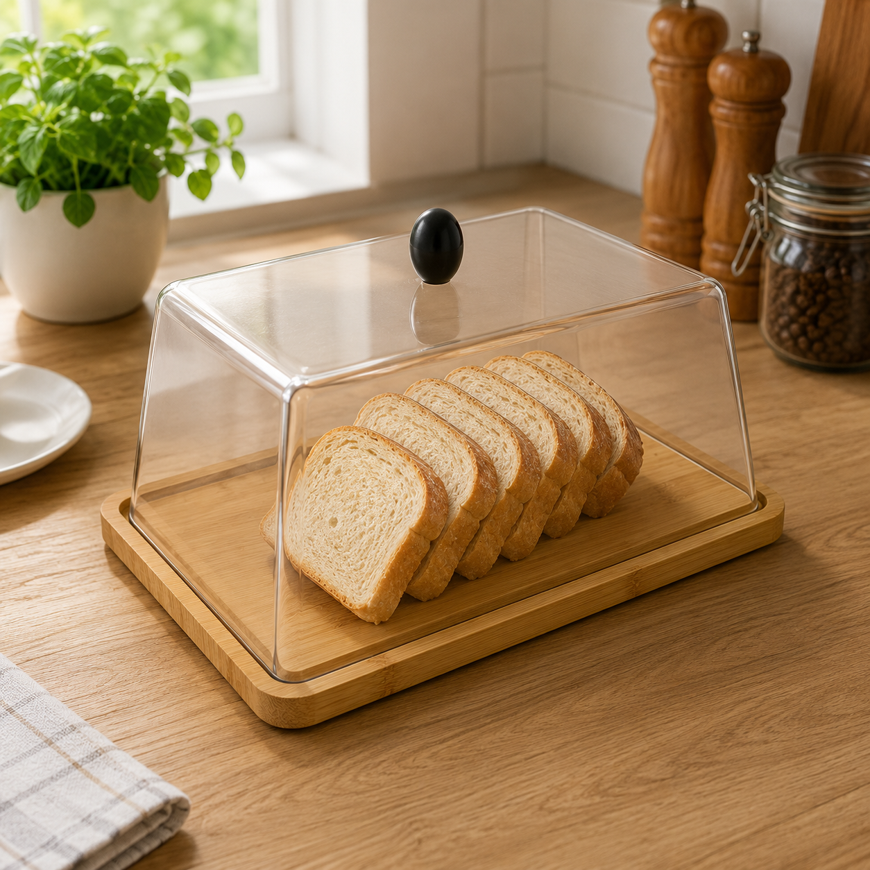 ACRYLIC BUTTER & DESSERT DISPLAY COVER WITH BAMBOO TRAY