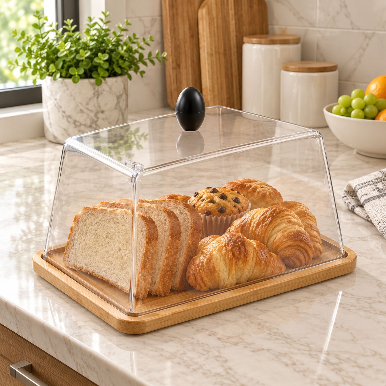 ACRYLIC BUTTER & DESSERT DISPLAY COVER WITH BAMBOO TRAY