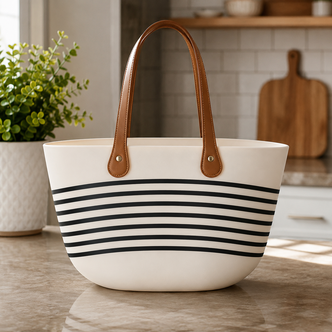 STRIPED STORAGE BASKET WITH HANDLE