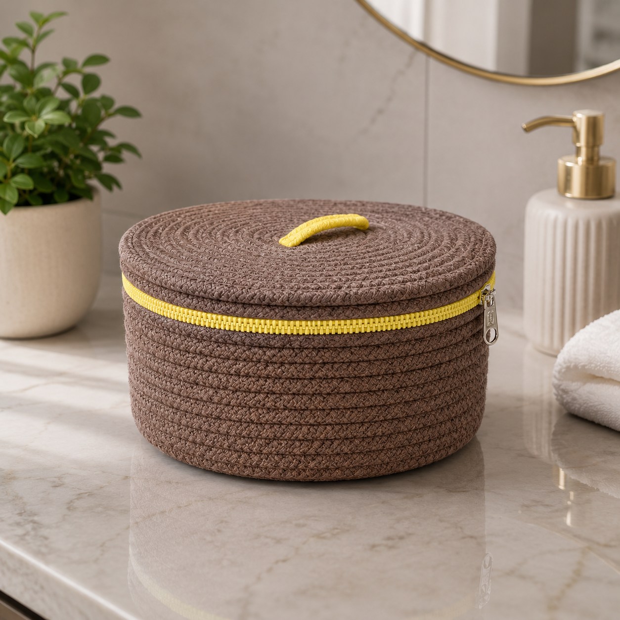 ROUND ZIPPER STORAGE BASKET WITH LID