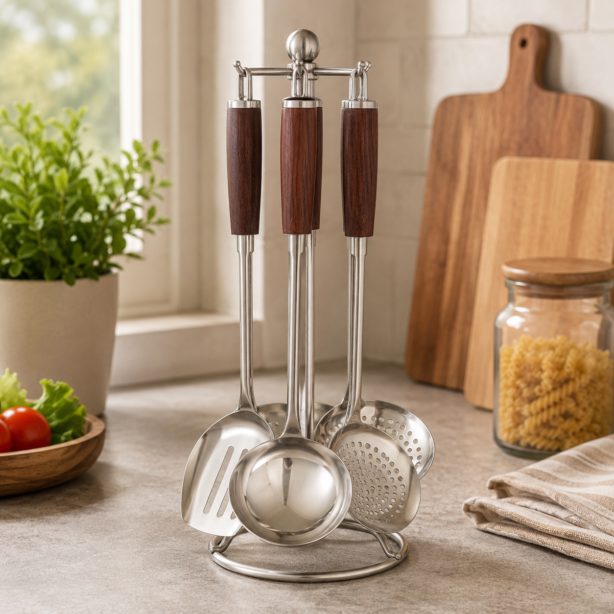 STEEL KITCHEN TOOL SET 7'S WOOD HEAVY