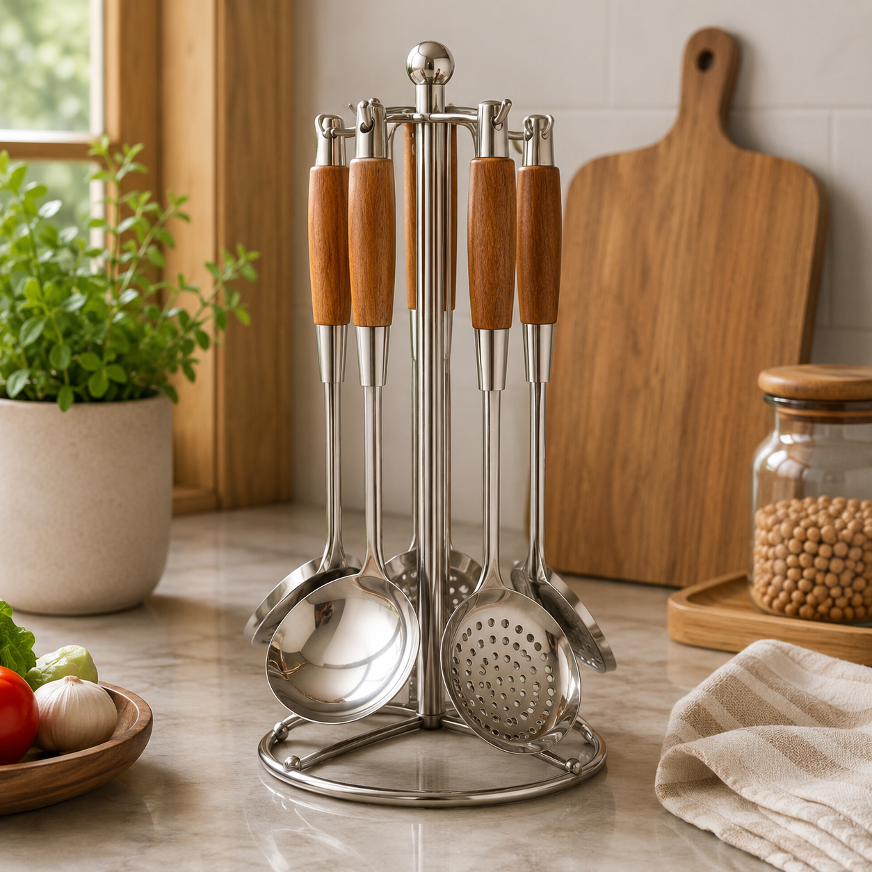 STEEL KITCHEN TOOL SET 7'S WOOD HEAVY
