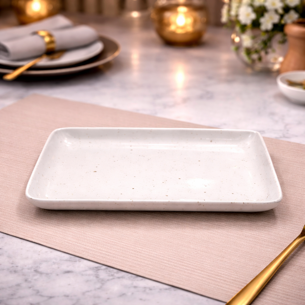 DANNY HOME SPECKLED WHITE RECTANGULAR CERAMIC PLATTER 20CM -80CFP 2049