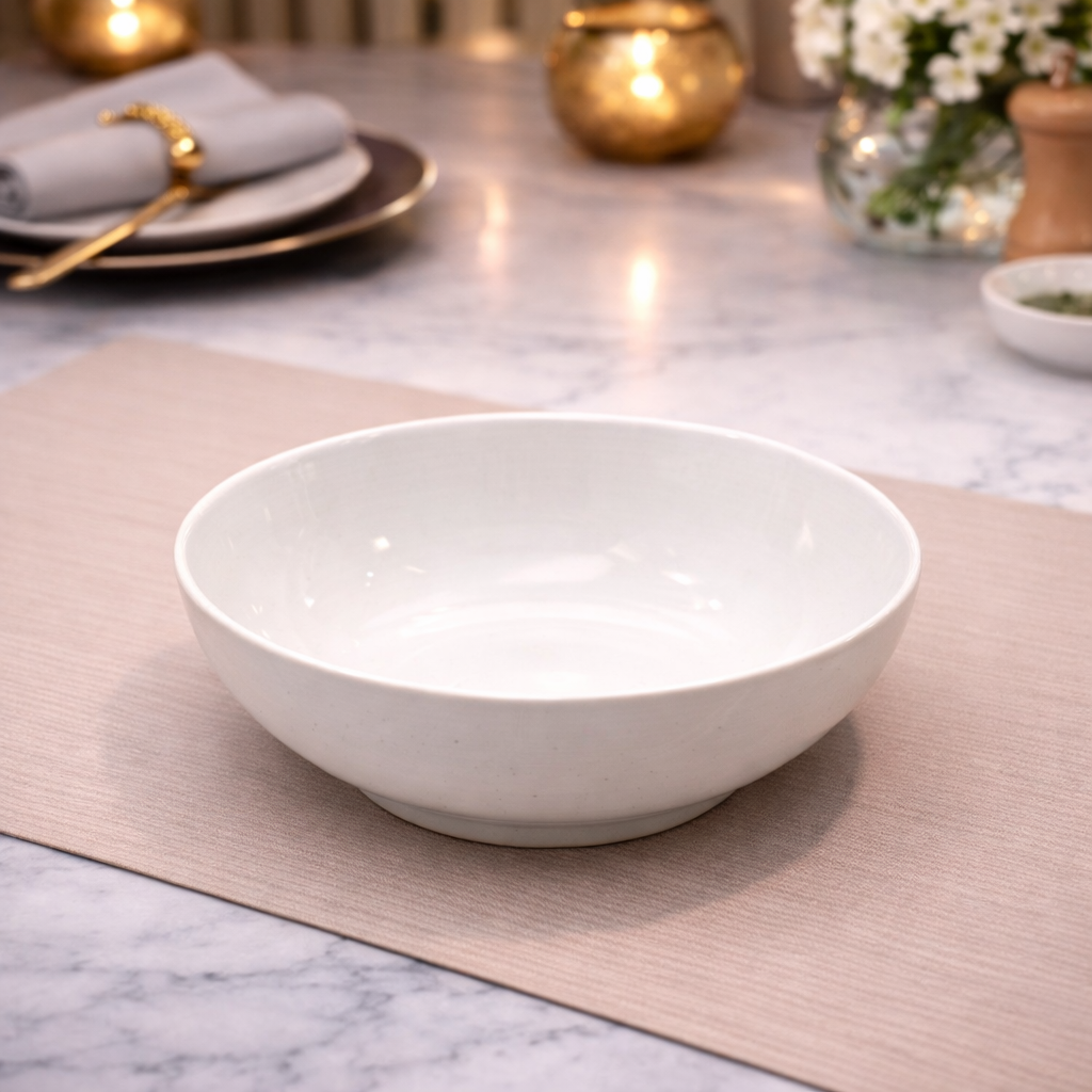 DANNY HOME WHITE CERAMIC SERVING BOWL 20CM– LUXURY MODERN DINING SOUP, SALAD & DESSERT BOWL  -80FKW 2049