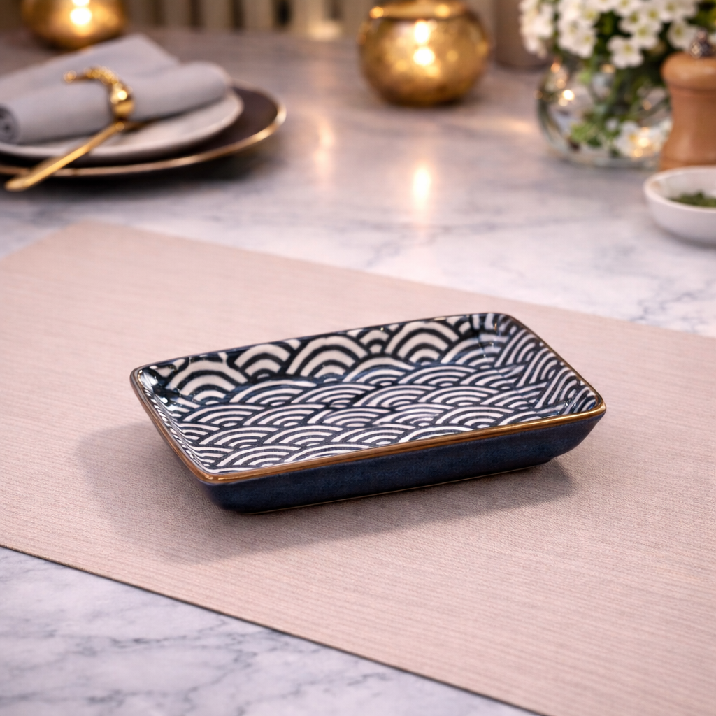 DANNY HOME BLUE PATTERN CERAMIC RECTANGULAR SERVING DISH 20CM -80CFP 2028