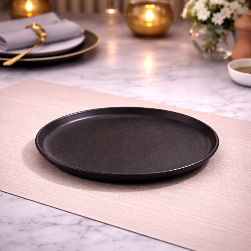 DANNY HOME MATTE BLACK CERAMIC FLAT PLATE 20CM -CPK-003