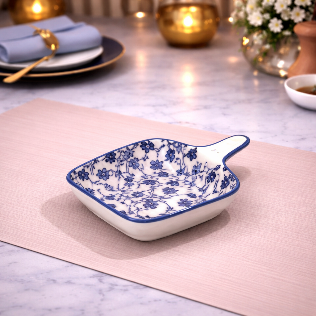 DANNY HOME BLUE FLORAL CERAMIC MINI SERVING DISH WITH HANDLE 12.1CM -475WD 2011