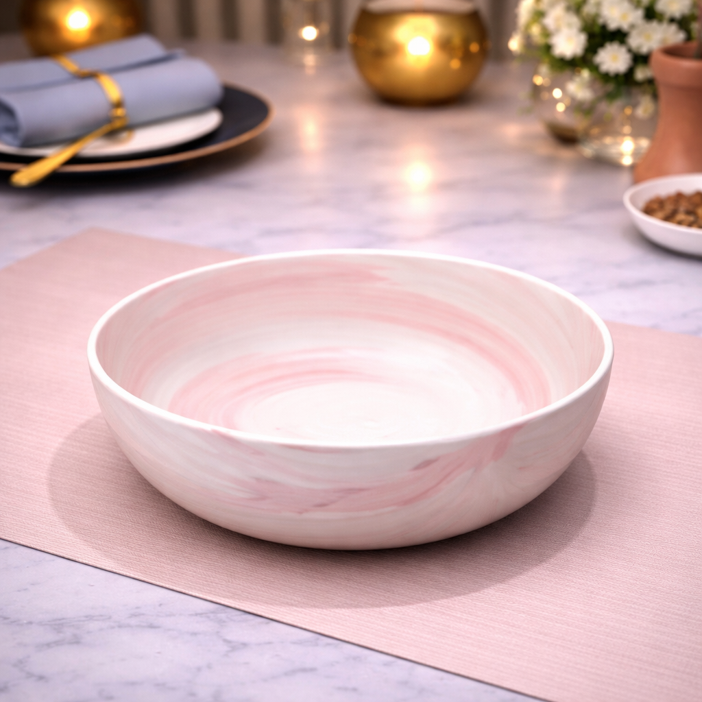 DANNY HOME PINK MARBLE CERAMIC BIG SERVING BOWL 20CM -75DLW-3011