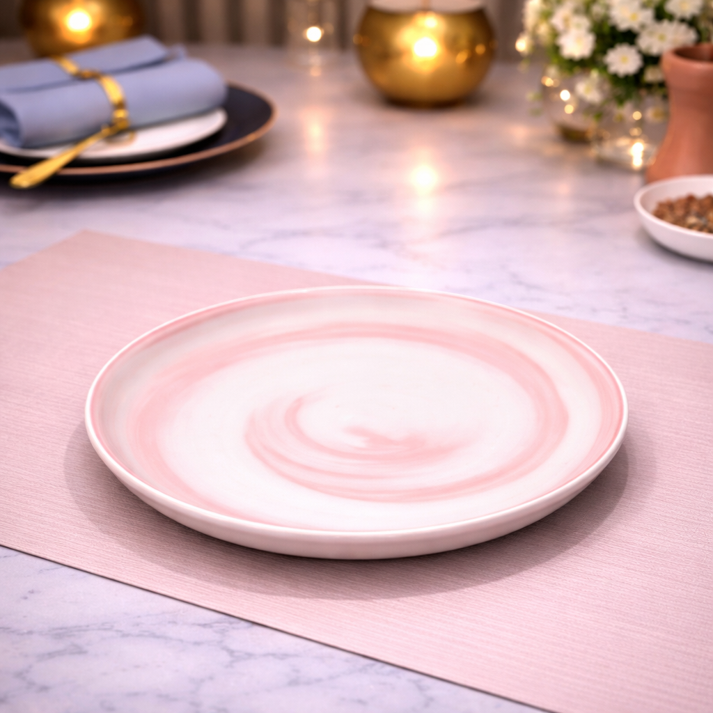 DANNY HOME PINK MARBLE CERAMIC DINNER PLATE 25.4CM -100DLP-3011